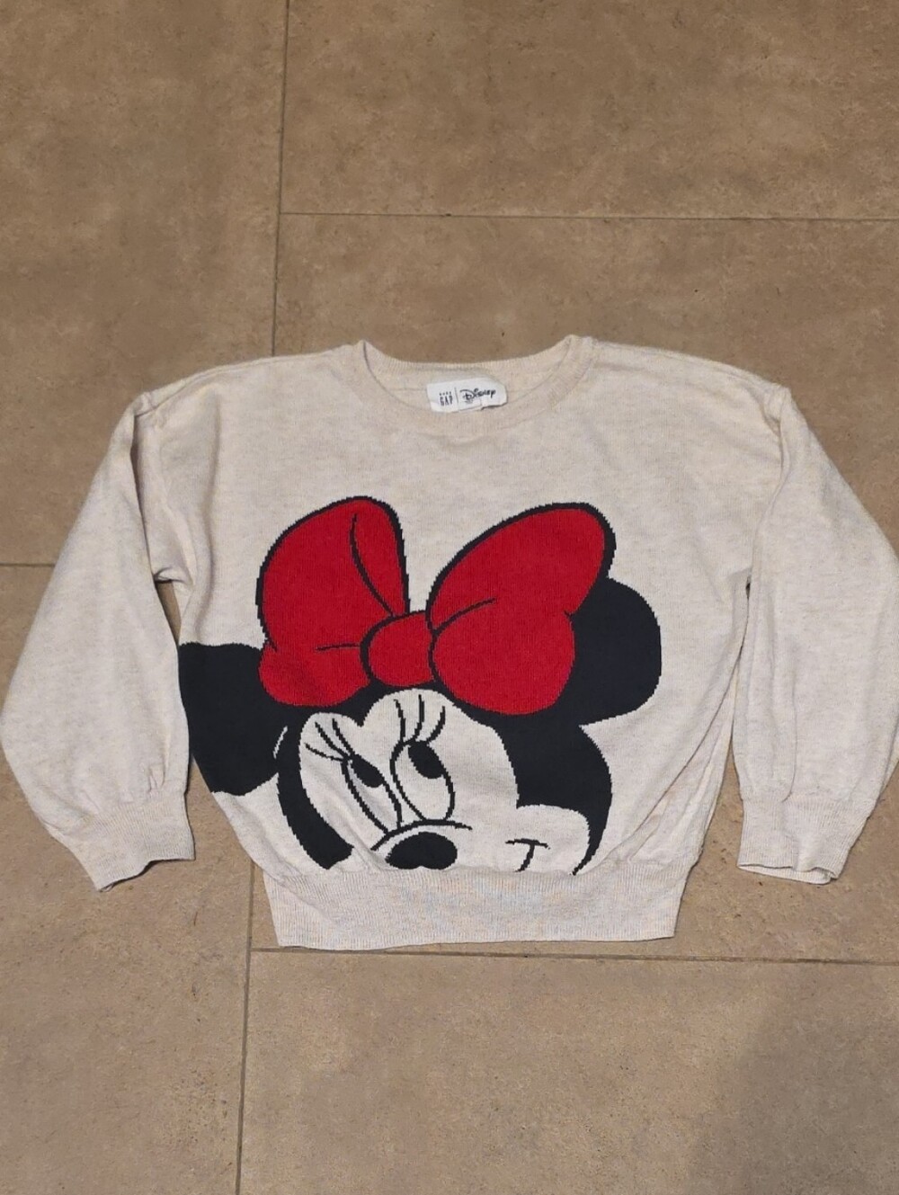 Baby Gap Disney Cream Minnie Mouse Sweater with Red Bow Graphic. Size 5 Toddler